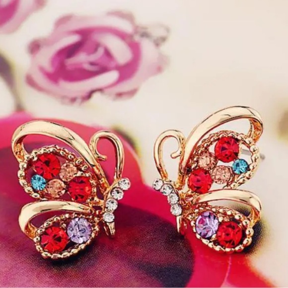 NEW Gold 18k plated Butterfly Sapphire Earrings